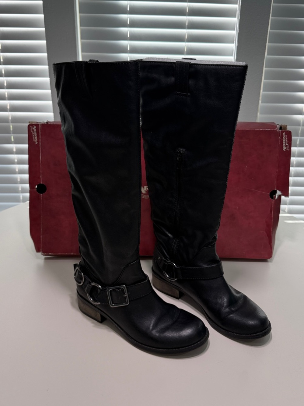 Classic Black Knee-High Motorcycle Boots